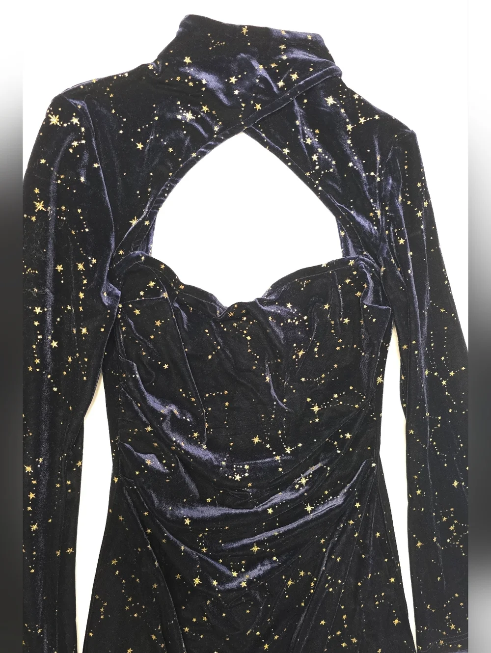 Cider Navy Velvet Star-Print Cutout Long Sleeve Dress - Picture 5 of 11